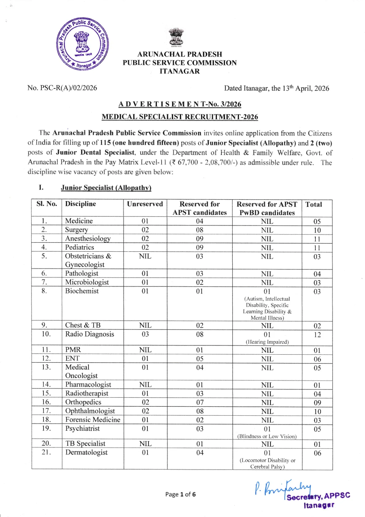 Official Recruitment Notification for APPSC Medical Specialist Recruitment 2026 - Apply Online for 117 Junior Specialist, Junior Dental Specialist Posts