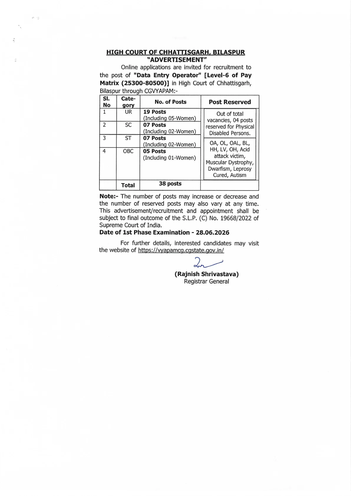 Official Exam Notice for CG Vyapam Data Entry Operator Exam Date 2026: Check HDEO26 Schedule, Admit Card Date and Official Exam Notice