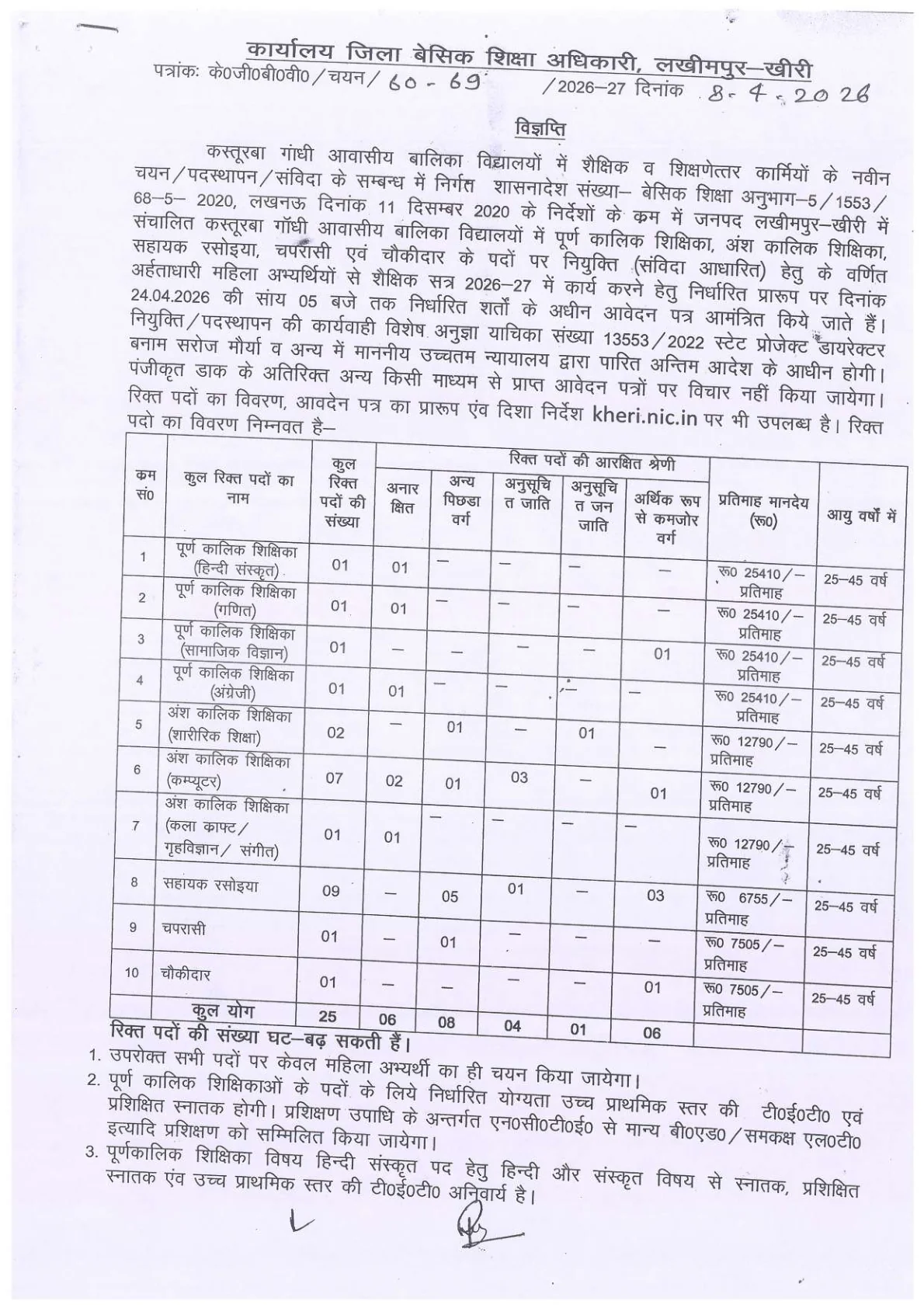 Official Recruitment Notification for District Basic Education Office Lakhimpur Kheri Recruitment 2026 Offline Form for 25 Teaching and Non-Teaching Posts: Eligibility, Salary and Last Date
