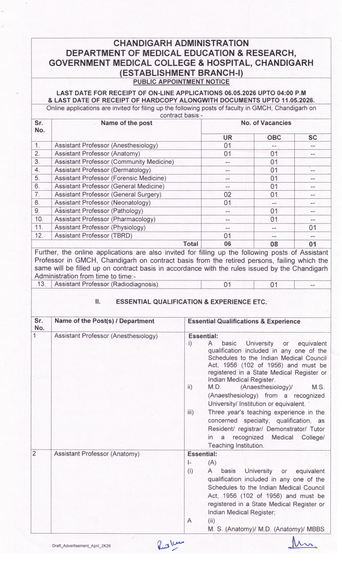Official Recruitment Notification for GMCH Chandigarh Assistant Professor Recruitment 2026: 17 Posts, Eligibility, Fee and How to Apply