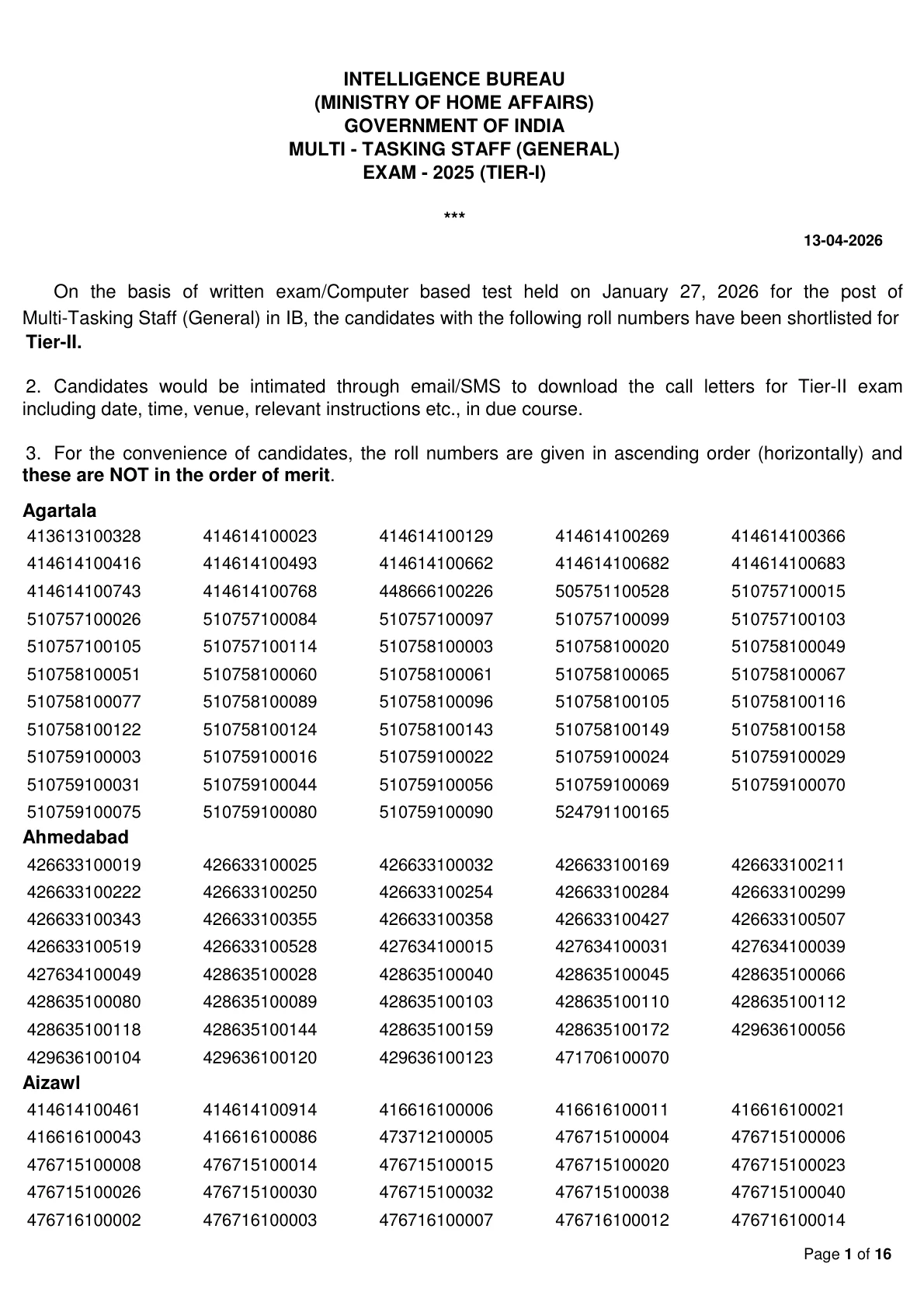 Official Scorecard Link for IB MTS Tier-I Result 2026 OUT (Direct Link) - Download Scorecard @ mha.gov.in