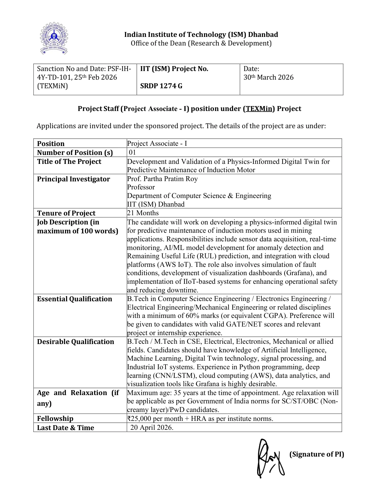 Official Recruitment Notification for IIT ISM Dhanbad Project Associate I Recruitment 2026: Check Eligibility, Salary, Online Form and Last Date