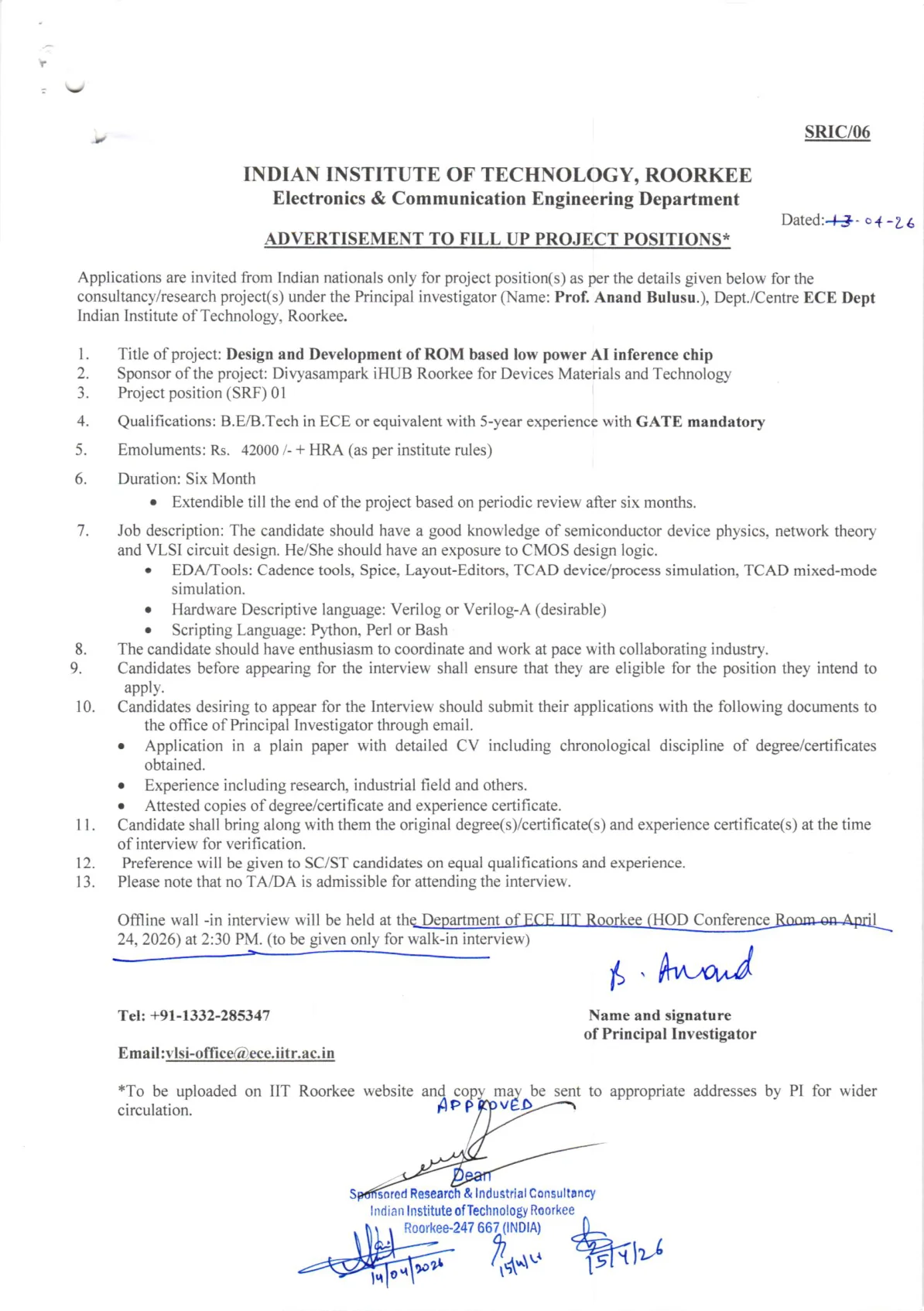 Official Recruitment Notification for IIT Roorkee Senior Project Assistant Recruitment 2026 Walk-in: Check Interview Time, Eligibility and Official ECE Notice