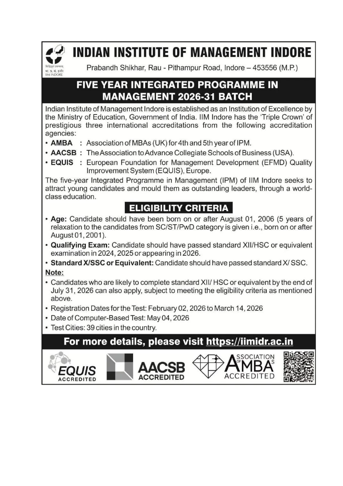 Official Admit Card Link for IPMAT Indore Admit Card 2026 Download Link, IIM Indore IPM Hall Ticket and Exam Details