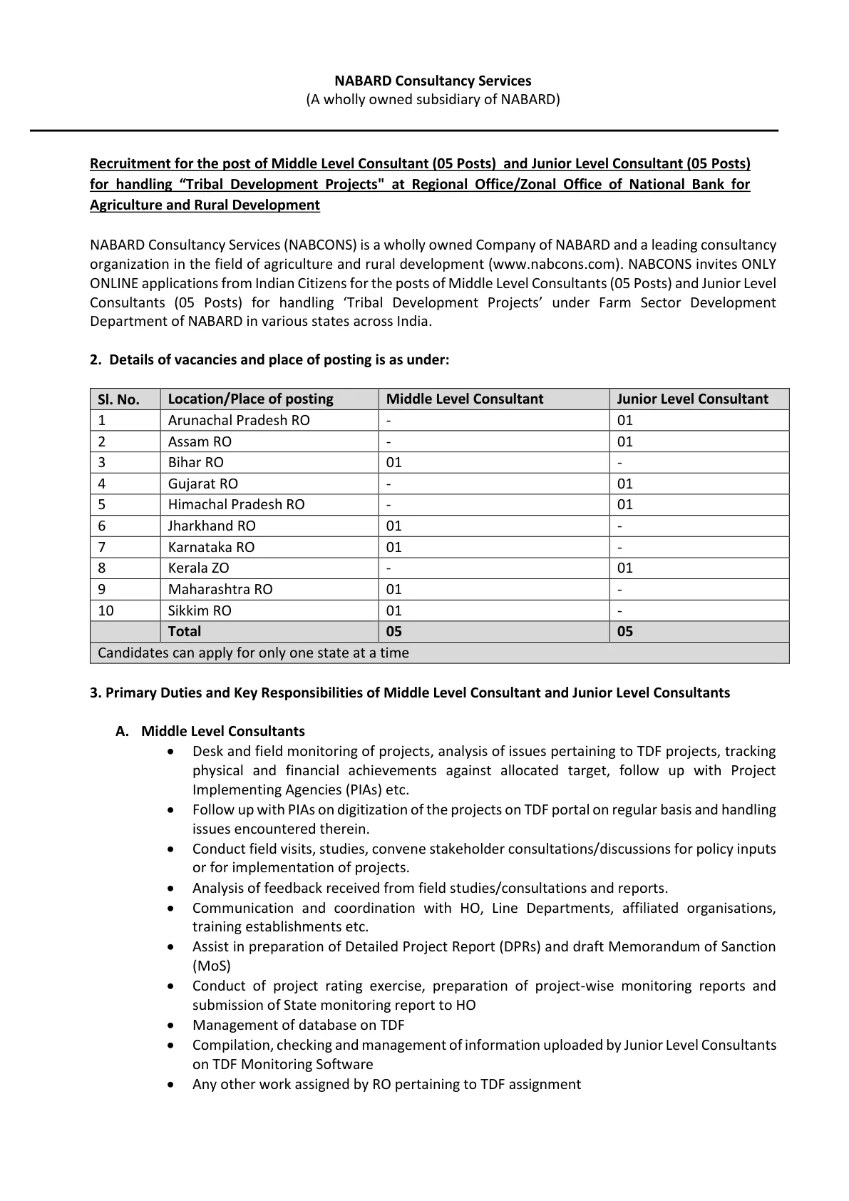 Official Recruitment Notification for NABCONS Consultant Recruitment 2026: Apply Online for 10 Middle Level and Junior Level Consultant Posts