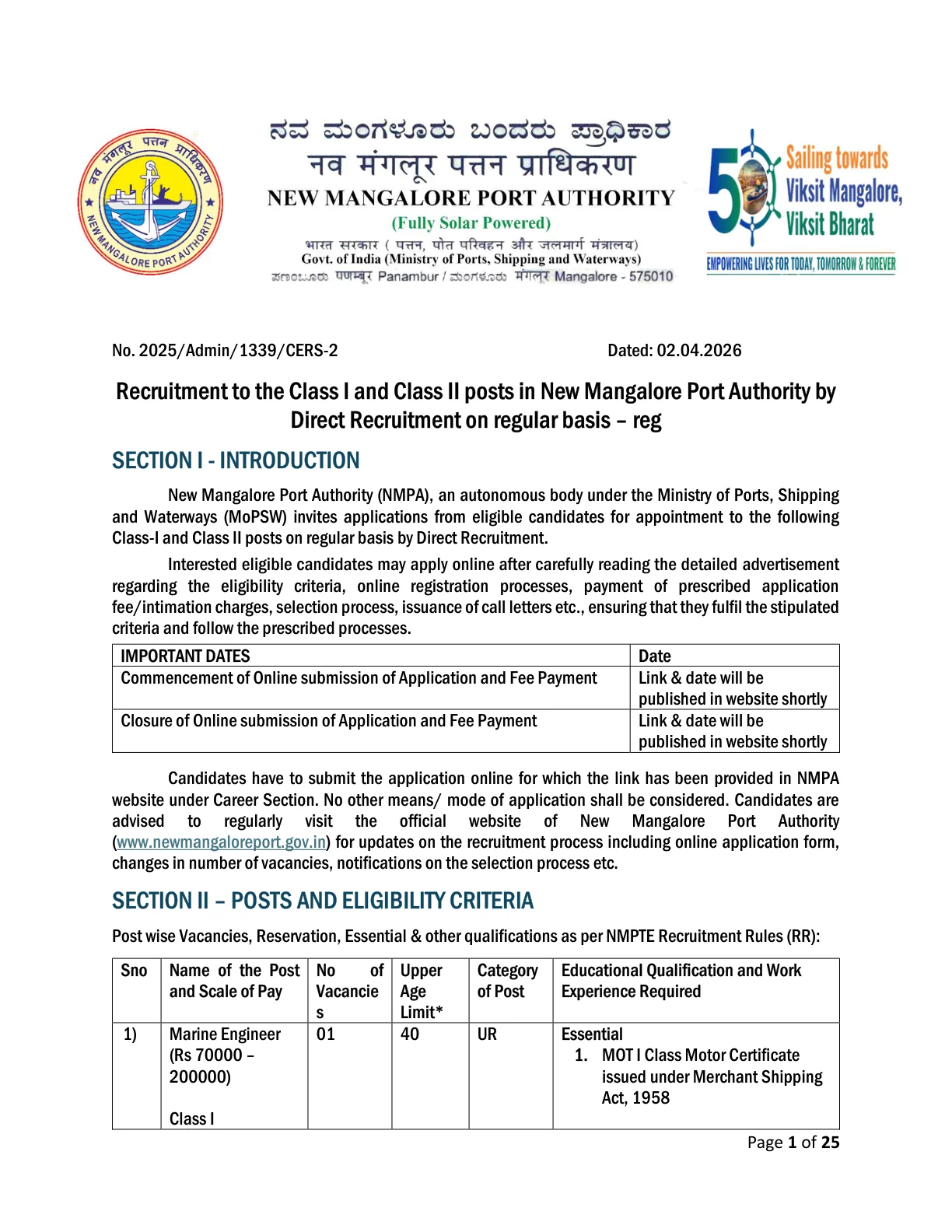 Official Recruitment Notification for NMPA Recruitment 2026 for 19 Class I and Class II Posts: Check Vacancy, Eligibility and Apply Online