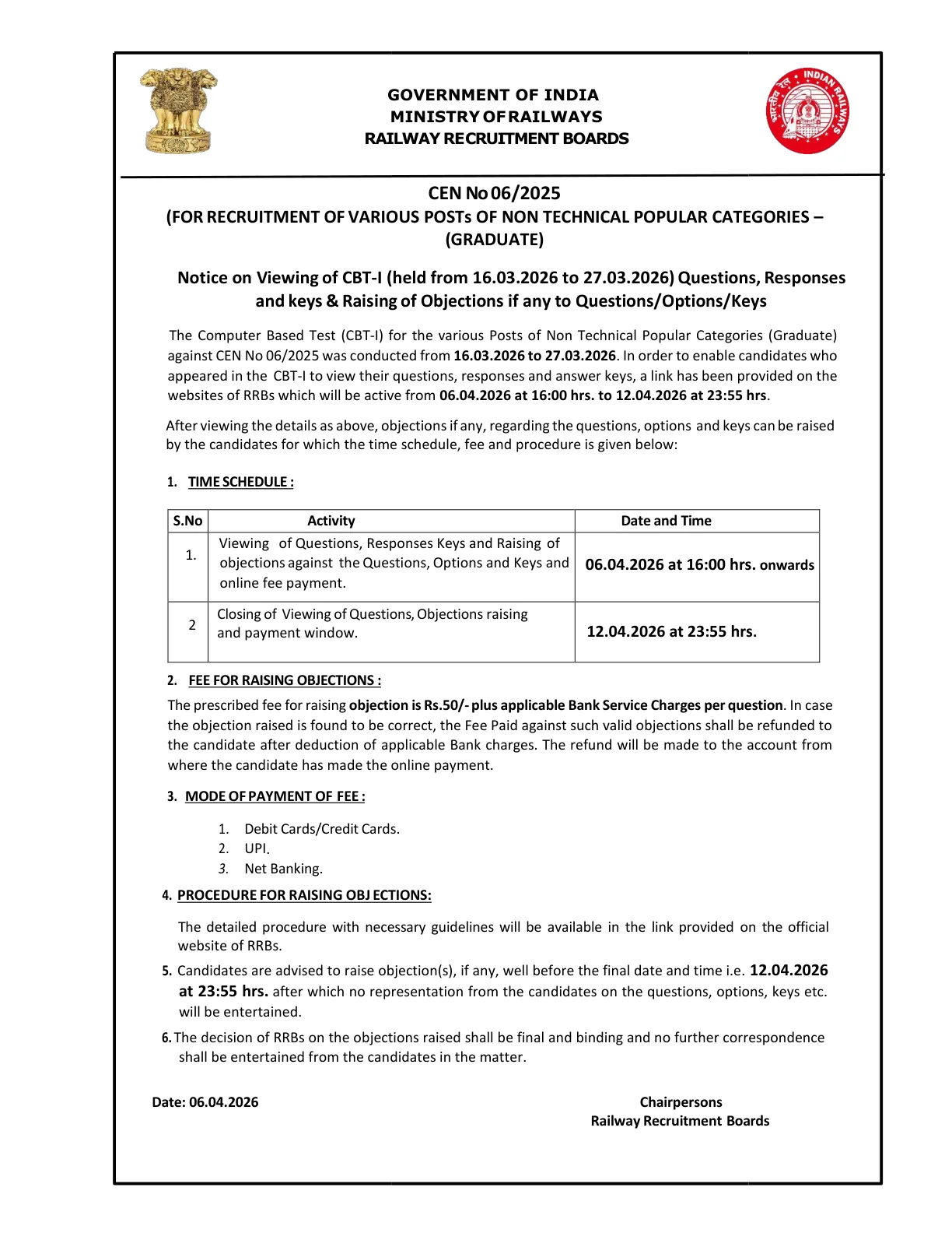 Official Answer Key Link for RRB NTPC Graduate Level Answer Key 2026 (Out Today) - Download PDF, Response Sheet & Objection Link
