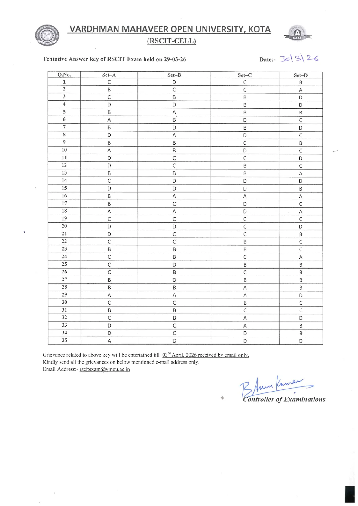 Official Answer Key Link for RSCIT Answer Key 2026 Out: Download VMOU RKCL Official PDF & Check Marks