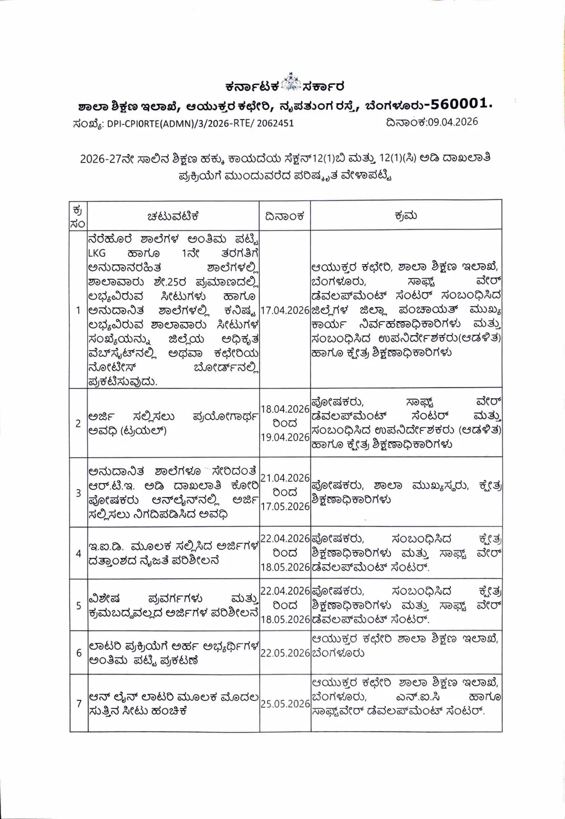 Official Eligibility Details for RTE Karnataka 2026-27 Online Application Form Date: Eligibility & Important Dates
