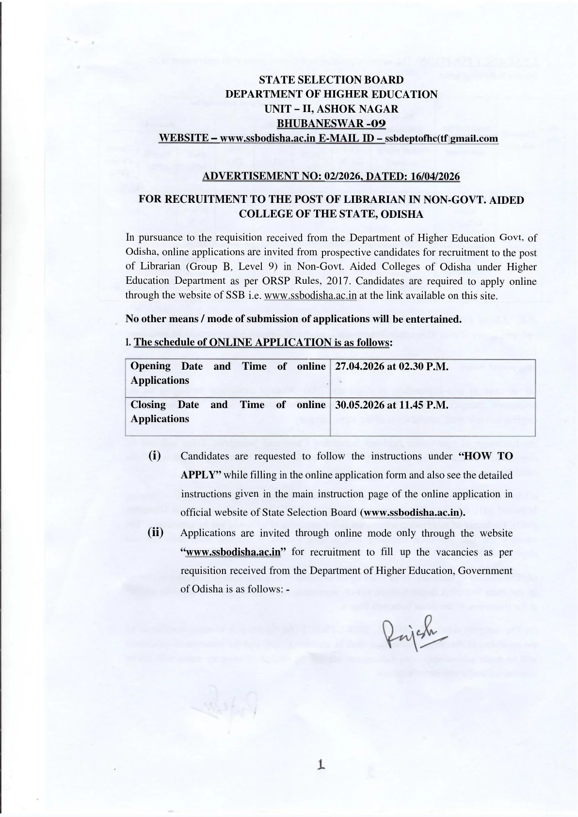 Official Recruitment Notification for SSB Odisha Librarian Recruitment 2026: Eligibility, Apply Online Dates and Selection Process for 225 Posts
