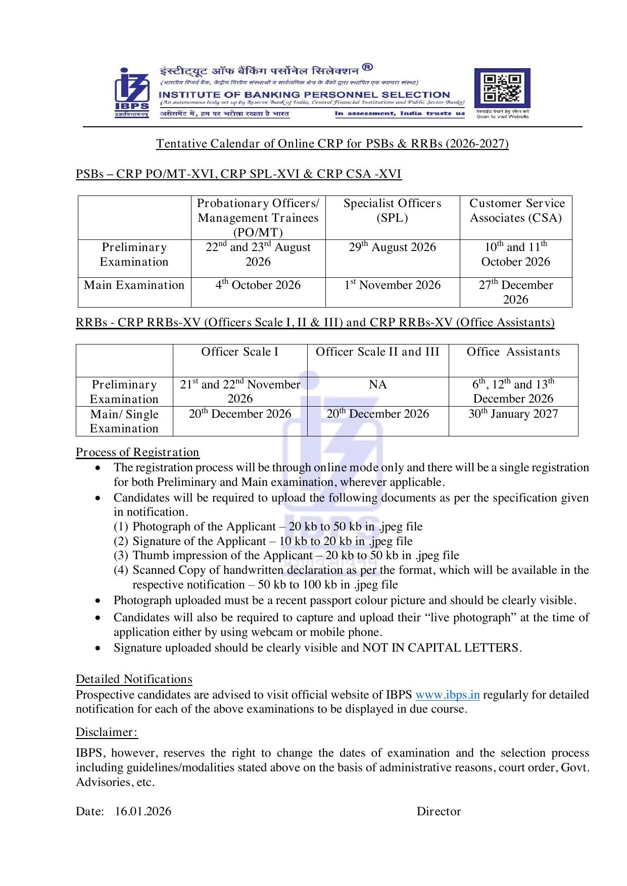 IBPS CALENDAR 2026-27